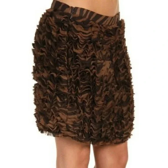 MICHAEL Michael Kors Skirt 2 Animal Print Ruffle Flirty Brn/Blk Tiers/Gather 3D - Picture 4 of 11